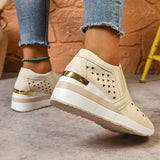 2025 New Hollow Out Wedges Sneakers Women Plus Size Pu Leather Thick Sole Loafers Woman Slip On Breathable Casual Shoes Female