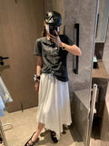 Spliced Lace Elastic High-waisted Slimming Skirt White Lace Trim Skirt Elastic Waist Casual Summer Style Skirt For Women 6S7Q