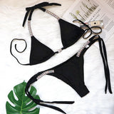 4 Colors Sexy Bikini Women Solid Luxe Rhinestone Bandage Halter Swimwear Swimsuit Female Bikinis Set Bathing Suit Beach Thong