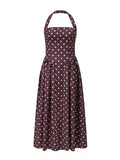 Women's Summer Halter Neck Long Dress Dot Print Sleeveless Backless A Line Dresses for Beach Party