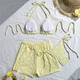 4 Colors Sexy Halter Bikini Female Swimsuit Three-pieces Bikini set With Shorts Women Swimwear Bather Bathing Suit Swim V7843W