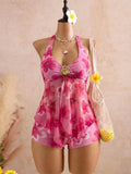 Sexy Beige Two Piece Bikini Set 2026 Women Metal Sun Ornament Mesh Tank Top High Waist Swimsuit Holiday Bathing Suit Swimwear