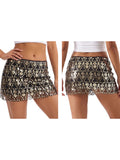 Womens Summer Sequined Mini Skirt Slim Fit Stylish Beaded Geometric Pattern Low Rise Short Skirts
