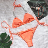 Halter Metal Chains Diamond Bikini Women Swimsuit Female Brazilan Swimwear Two Pieces Bikini Set High Cut Bathing Suit Swim Lady