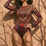 S - XXL Two-pieces Bikini set Bather Bathing Suit Swim Long Sleeve Flower Printed Bikini Female Swimsuit Women Swimwear K8062