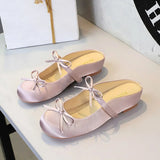 BIGTREE Satin Bow With One Strap With Shallow Mouth Half-Tugging Women's Hollow Inner Heightened Round-Head Sandals Comfortable