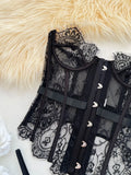 Toucheart Erotic Bodysuit French Retro Black Lace Jumpsuit Women's Sexy Delicate Intimate Seductive Backless Fishbone Shapewear