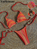 Printed Halter Bikini Female Swimsuit Women Swimwear Two-pieces Bikini set High Cut Leg Strappy Bather Bathing Suit Swim V7939