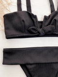 2026 Sexy Bikini Women V-neck Bowknot High Waist Black Swimwear Swimsuit Bikinis Set Bathing Suit Bikini Female Push Up Biquinis