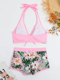 Halter Bikinis 2026 Women Printed Swimsuit Shorts High Waist Swimwear Female Bathers Swimming Bathing Suit Summer Beachwear