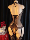 Porn Underwear Crotchless Babydolls Dress EroticCostume Sexy Hanging Neck Bodystockings Mesh See Through Adults Sexual Bodysuits