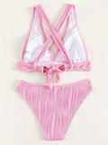 Wrinkled Crinkled Cross Back Bikini Women Swimwear Female Swimsuit Two-pieces Bikini Set High Cut Bathing Suit Swim Beach Wear