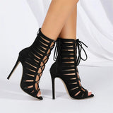 New Big Size 42 Sexy Thin High Heels Cross-tied Gladiator Sandals Women Elegant Black Dancing Party Shoes Stiletto Ankle Booties