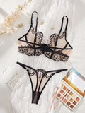 Valentine's Day Ladies Black Forest Wave Lace Sexy Underwear Set Romantic Floral Trim Bustier Nightgown for Women