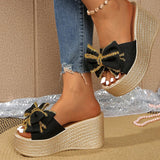 Street Bow Knot Chunky Platform Slippers Women Fashion Round Toe High Heel Sandals Woman Plus Size Wear-Resistant Slides Mujer