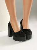 Plus Size Cross Soft PU Upper Platform Ultra Coarse Heel Shallow Breathable High Heels Office Women's Shoes