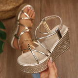 9Cm Chunky Wedges Sandals Women Summer Thick Sole Platform Gladiator Sandals Woman Plus Size 43 Slip On Non Slip Rome Sandalias
