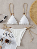 Sexy Rib Texture Triangle String Bikini Set Women Push Up Padded Thong Swimsuit Female Cut Out Bathing Suit Swimwear Biquini