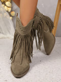 Women Ankle Boots Autumn  Suede Chelsea Boots Pointed Toe Tassel High Heel Shoe Rivet Fashion Retro Cowboy Boots Botas Mujer