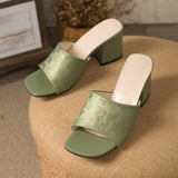 Large Size High Heels Women's Summer New Fashion Outdoor Wear Stone Pattern Square Head Thick Heel Sandals PU Leather TPR Sole
