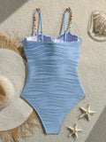 Shell Underwired Wrinkled Beads One Piece Swimsuit Women Swimwear Female High Leg Cut Monokini Bather Bathing Suit Swim Bodysuit