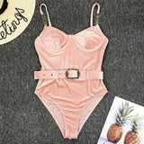 Ribbed Push up Underwired Metal Chain Women Swimwear One Piece Swimsuit Female Waist Belt Monokini Bather Bathing Suit Swim Lady