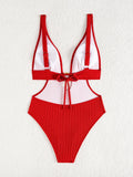 Deep V Neck Cut Out Women Swimwear One Piece Swimsuit Female High Leg Cut Monokini Bather Backless Bathing Suit Swim Beachwear