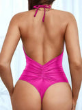 2026 Halter Swimsuit One Piece Backless Solid Swimwear Women Bathers Bathing Swimming Swim Suit Padded Beachwear Summer