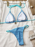 3 Colors Sexy Bikini Solid Pit Striped Swimwear Swimsuit Women Halter Bikinis Set Bathing Suit Beach Bikini Female Bikinis Mujer