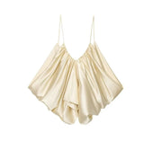 Women's Casual Fashion Silk Pleated Camisole Top Satin Camisole Top For Women Spaghetti Strap White Pink And Cream Colors 384X