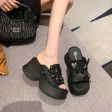 Metal Decor Chunky Platform Sandals Women 2026 Summer Open Toe High Heels Clogs Slippers Woman Bowknot Wedge Heel Sandles Female