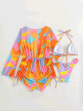 3 Pieces Triangle Halter String Bikini Long Sleeve Swimsuit Women Swimwear Female Bathers Bathing Swimming Swim Suit