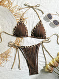 2025 Halter Wrinkled Weaved Bikini Women Swimwear Female Swimsuit Two Pieces Bikini Set Brazilian Bathing Suit Swim Beach Wear