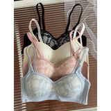 Summer Lace Half Cup Bra Small Bust Beachwear Gathering Light Support Pure Bralette Ultra Thin Wirefree Set AU MOYISU S-XL-32-38