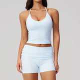 Summer 2Pcs Yoga Sets Women Camisole Slimming Sports Tank Top Pleate High Waist Shorts Fitness Suit Gym Running Excersize Wear