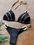 Patchwork Halter High Cut Knitted Bikini Women Swimwear Female Swimsuit Two-pieces Bikini Set Brazilian Bather Bathing Suit Swim