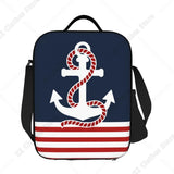 Custom Black White Nautical Anchor Stripe Thermal Insulated Lunch Bag Women Lunch Tote for Outdoor Camping Travel Bento Food Box