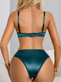 Women's Sexy Satin Push Up Bra and High Waisted Panties Set - Glossy Underwear Set Green Lingerie set MR2938