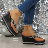 Fashion String Bead Wedges Slippers Women 2026 Summer Chunky Platform Beach Flip Flops Woman Clip Toe High Heeled Sandals 35-43