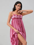 Women Summer Sleeveless Flowy Dress Geometric Print Knit Corset Ruffle A-line Long Dress Casual Party Bohemian Streetwear