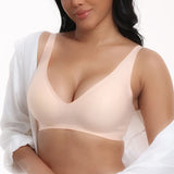 Pink Leopard Deep V Jelly Bras Wireless Comfortable Bra Supportive No Underwire Bras Tshirt Push Up Bralette Plunge Seamless Bra