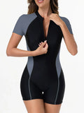 2026 Zipper Short Sleeves Slim Swimsuit Women One Piece Swimwear Female Bathers Bathing Swimming Swim Surf Suit Beachwear XXL
