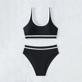 Black White Contrast High Waisted Bikini Push Up Sexy Swimsuit Women 2025 Swimwear Bathing Suit Bandeau Bikinis Sets De Mujer