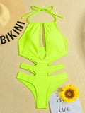 2025 New Sexy Halter Women Swimwear One Piece Swimsuit Female Hollow Out Monokini Bather Bathing Suit Summer Beach Wear Bodysuit