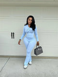 2026 New Women Ins Fashion Solid Color Sexy Straight Shoulder Contrast Stitch Long Sleeve 2 Piece Outfit