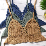 Sexy Crochet Crop Top Bikini Crop Top Women Crochet Boho Beach Camisoles Bikini Bralette Halter Cami Knitted Bra Backless