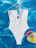 2026 Summer Women's One-piece Suit Swimwear Sexy Hollow Out Neck Lace-up Bodysuit Beachwear High Waist Push Up Bathing Suits
