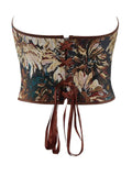 New French retro printed vest women wear fishbone corset with U-neck to gather the palace corset.