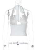 FDYOUI Sexy Hollow Out Corset Tops for Women Halter Backless Bandage Skinny Camisoles Lady White Black Cropped T-shirt Clubwear