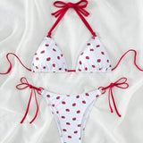 DEKA Women Cute Strawberries Print Bikini Set Sexy Thong Swimsuit Two Pieces Bathing Suit Swimwear